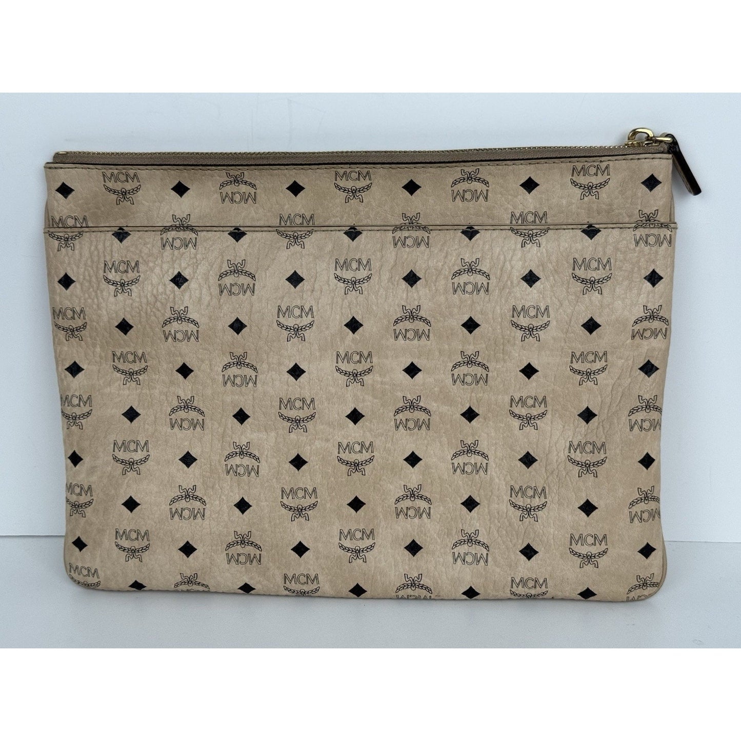 MCM Medium Rabbit Crossbody Pouch in Visetos Beige with Gold Hardware