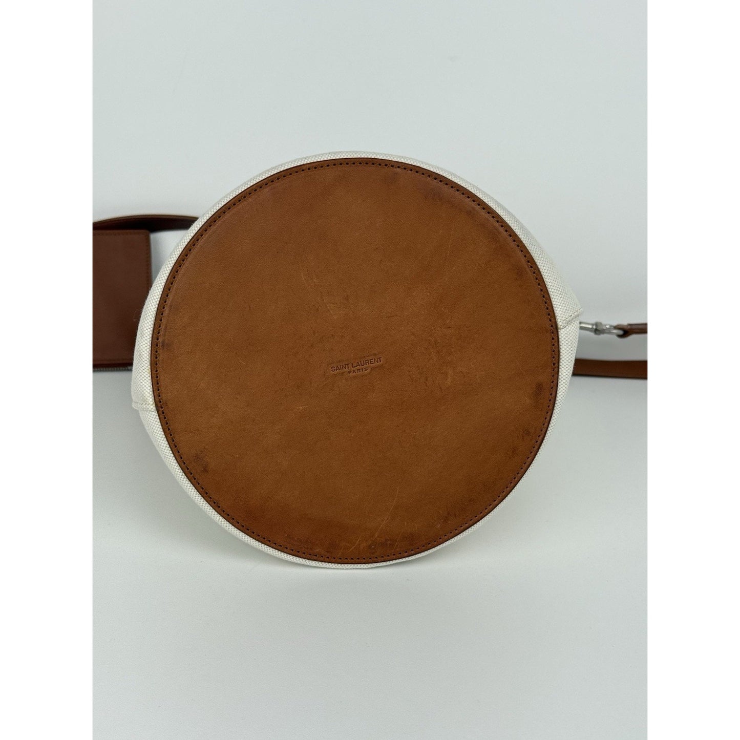 Saint Laurent Rive Gauche Linen Leather Women’s Bucket Bag in Beige
