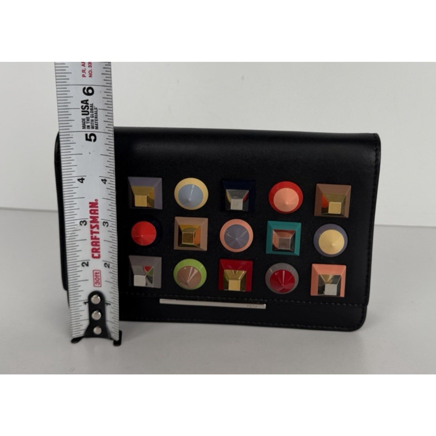 Fendi Vitello Liberty Tube Wallet on Chain Bag in Black Multi-Colored Studs S10