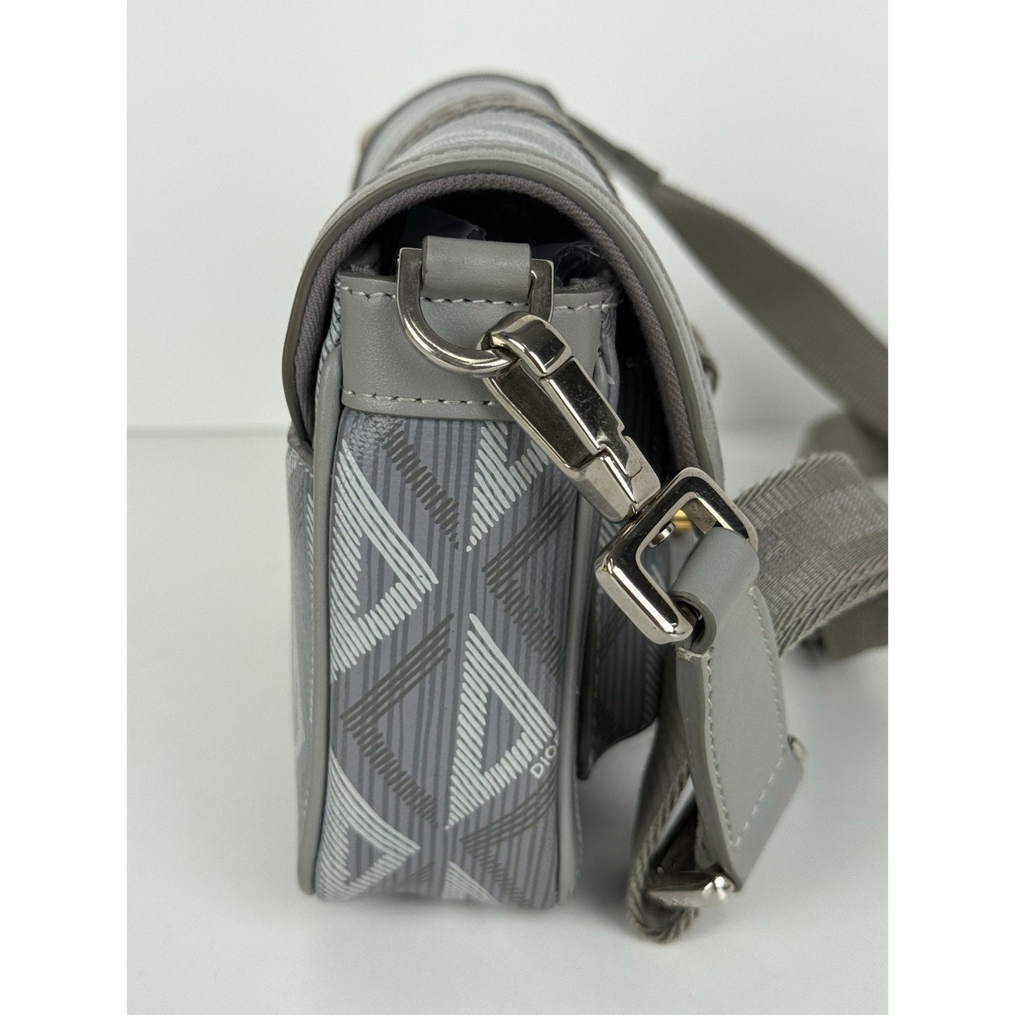 Christian Dior Hit the Road Flap Crossbody Bag CD Diamond Coated Gray Canvas
