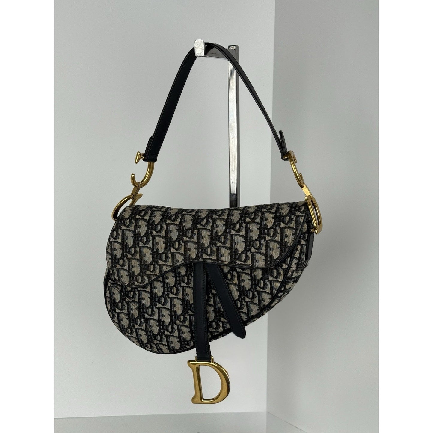 Christian Dior Oblique Jacquard Blue Canvas Saddle Women’s Shoulder Bag
