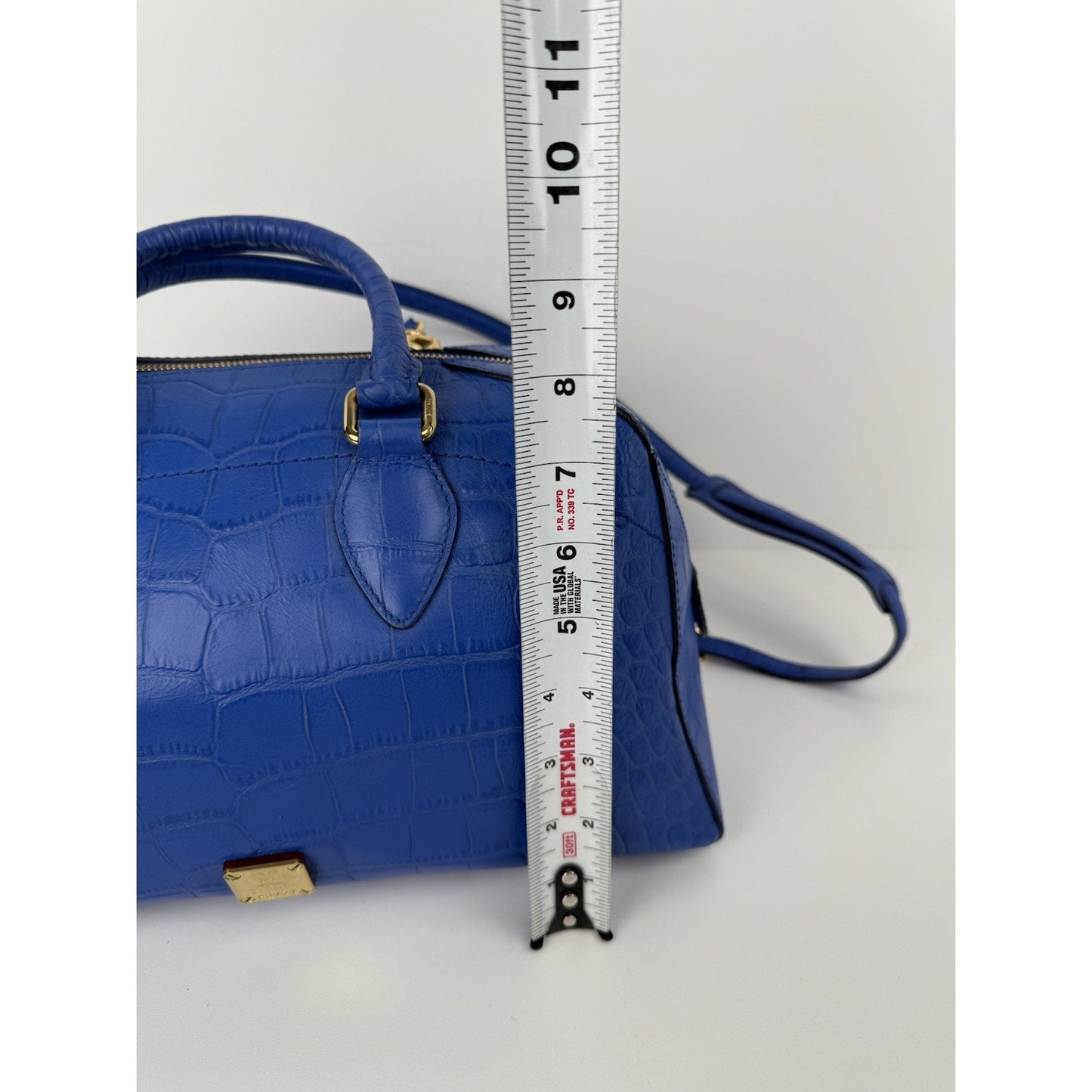 MCM Hand Bag Blue Croc Embossed Leather 2way