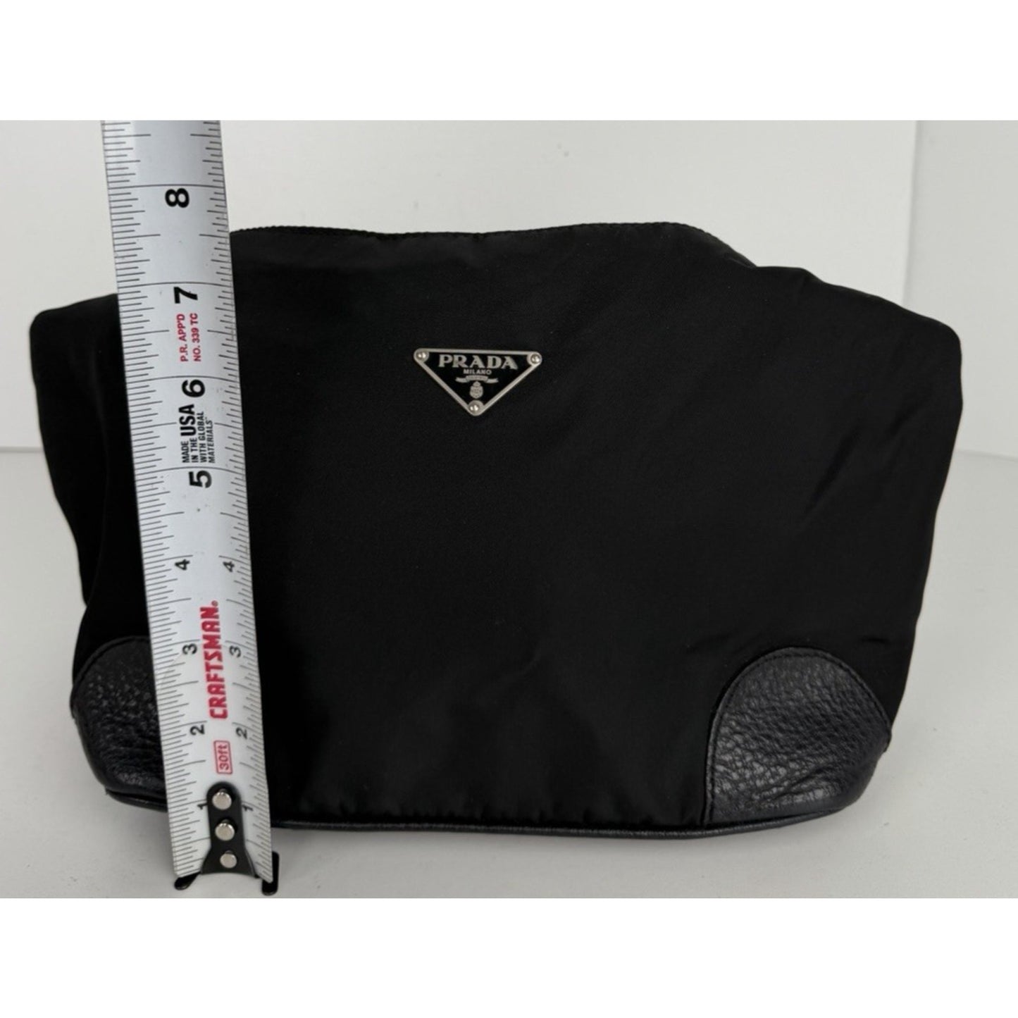 Prada Tessuto Nylon Shoulder Bag in Black Nylon with Leather Trim Vintage S08