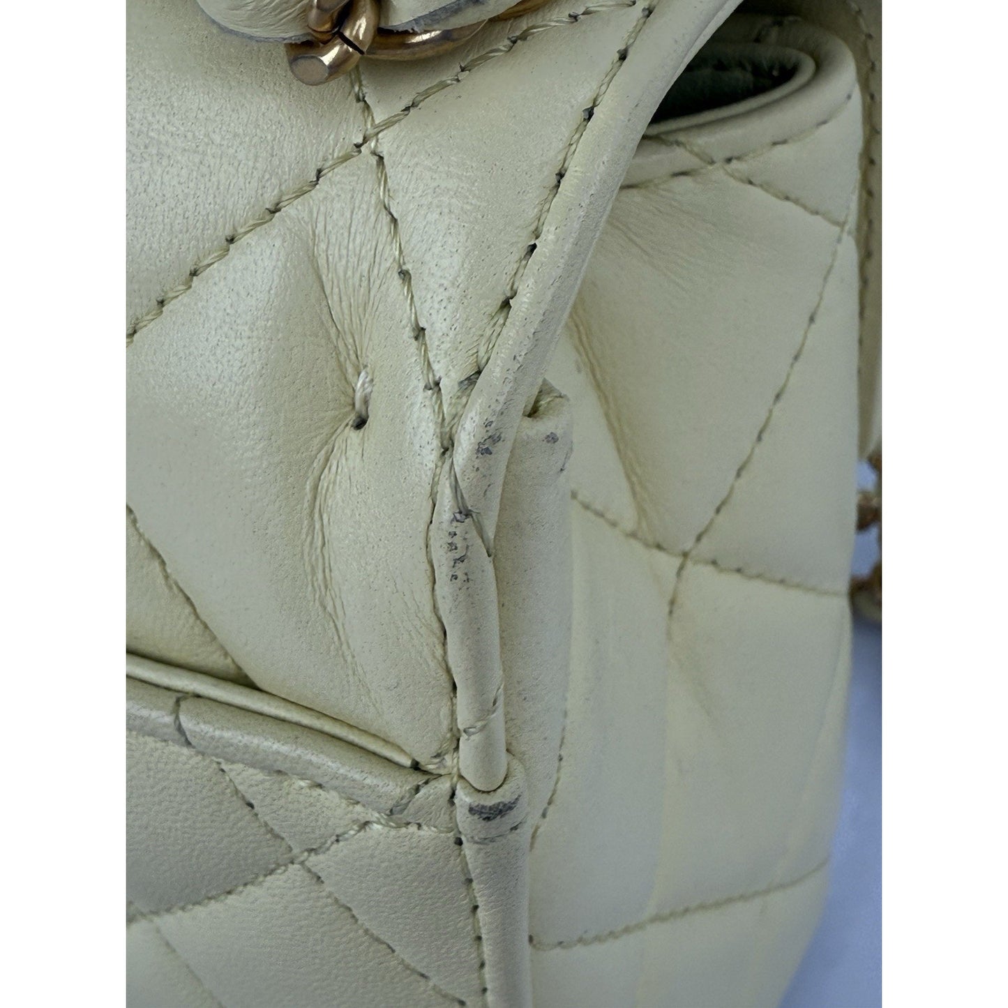 CHANEL Crush Quilted Leather Mini Top Handle Flap Bag in Yellow