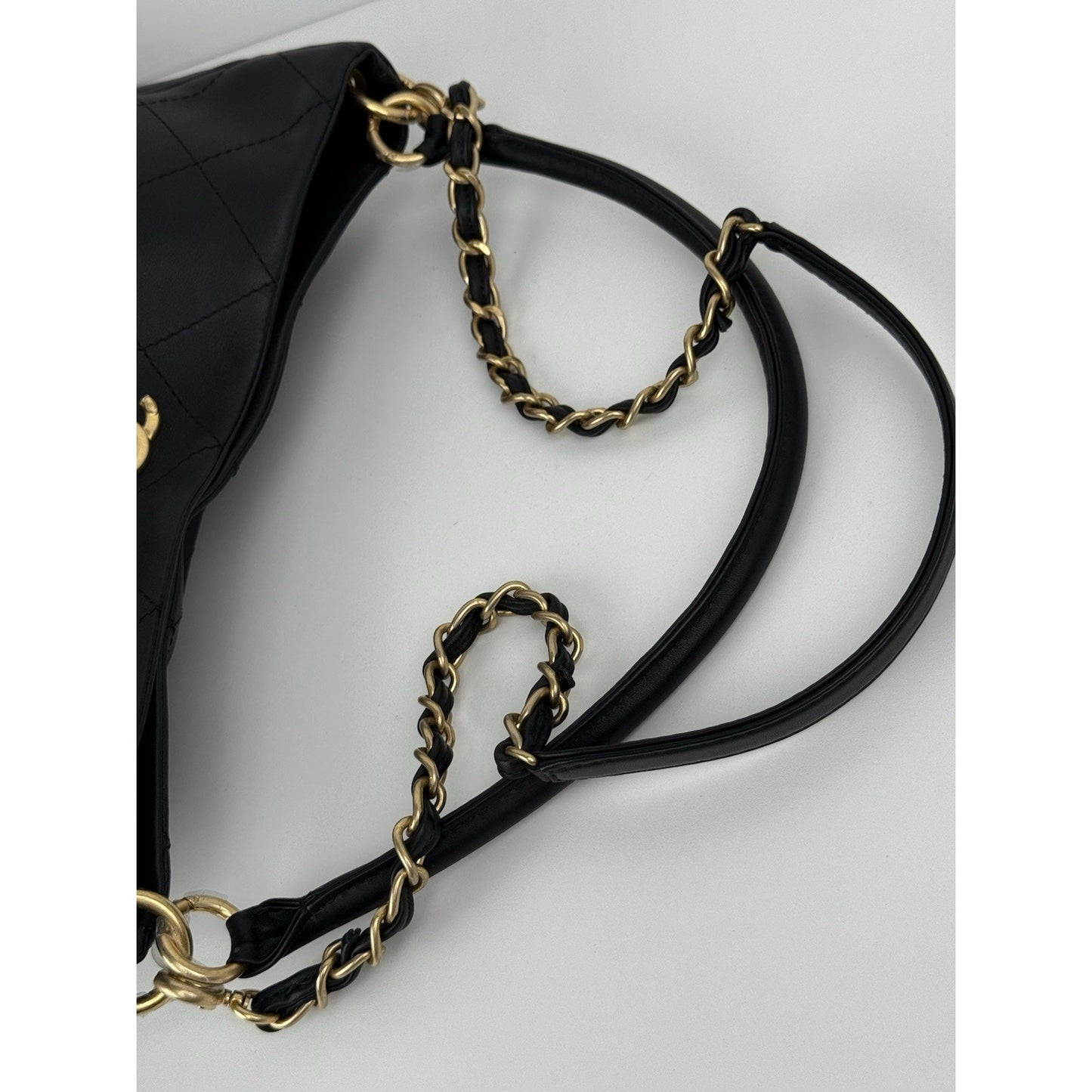Chanel Black Quilted Leather Chains Strap Gold Hardware Hobo Bag