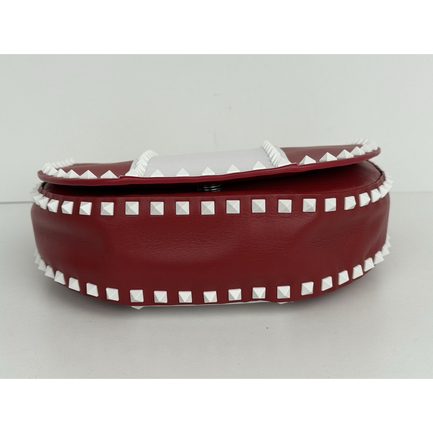 VALENTINO Red White Leather Rockstud Saddle Crossbody Bag