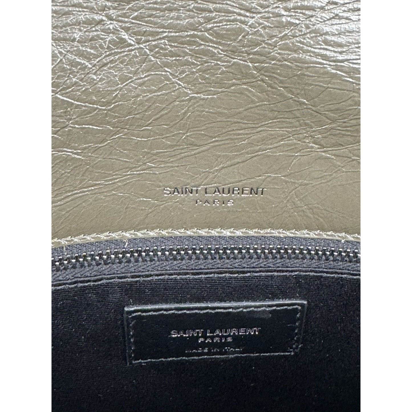 Saint Laurent Niki Medium Crinkled Matelassé Chain Satchel Dark Green C-6