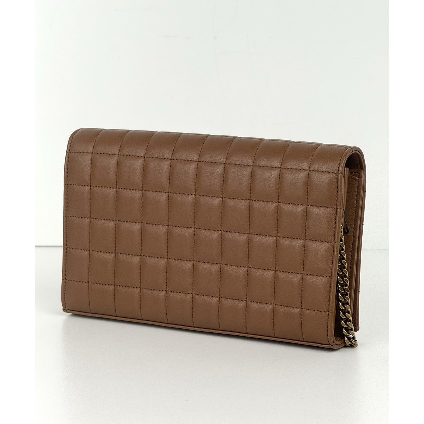 Saint Laurent Cassandre Quiltted Chain Strap Crossbody Women's Bag Brown