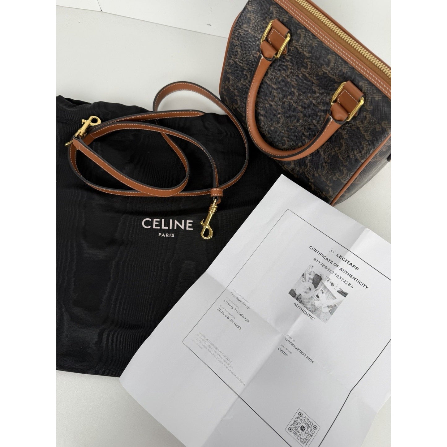Celine Small Boston Bag in Tan Triomphe Coated Canvas F1