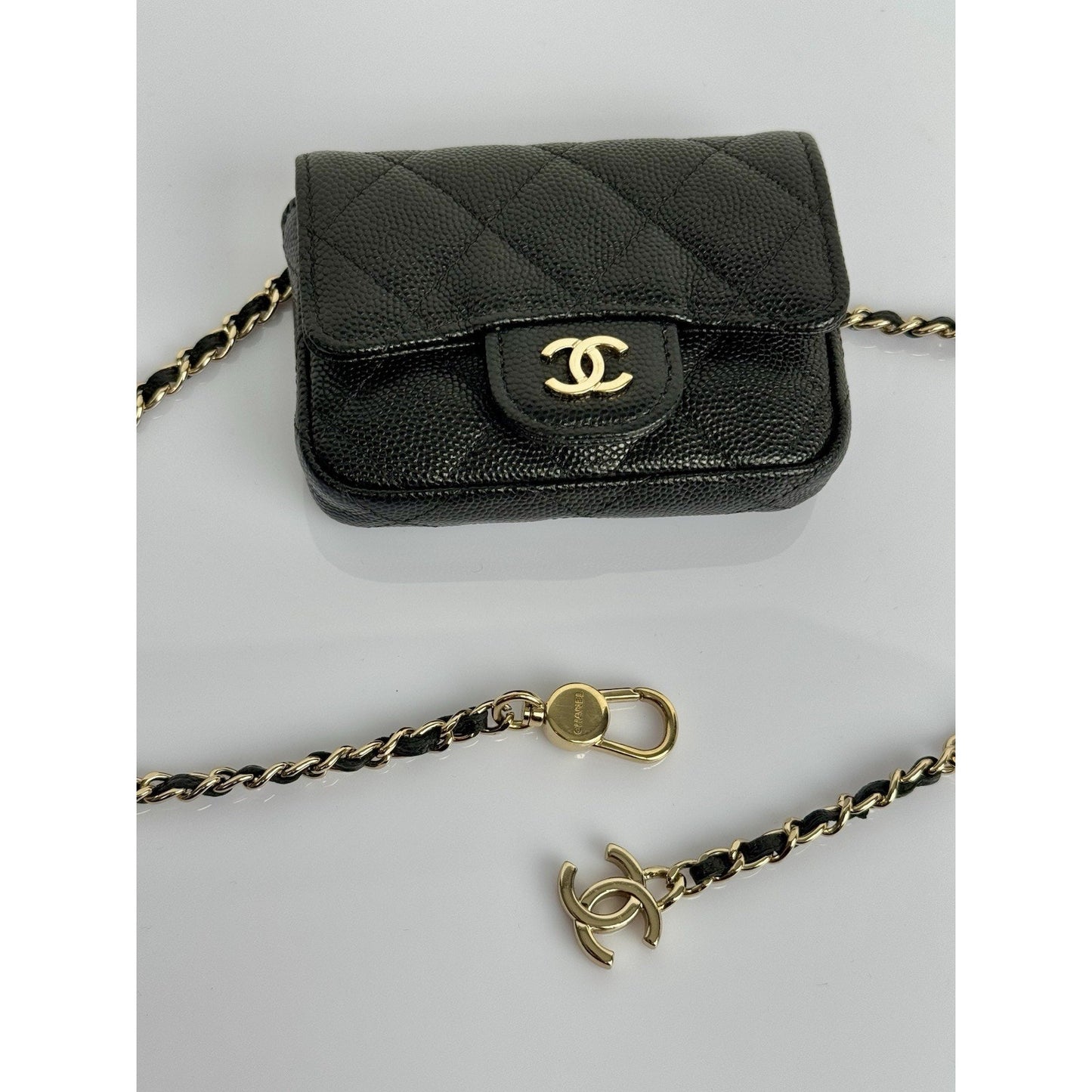 Chanel Classic Flap Chain Belt Bag Quilted Caviar Mini