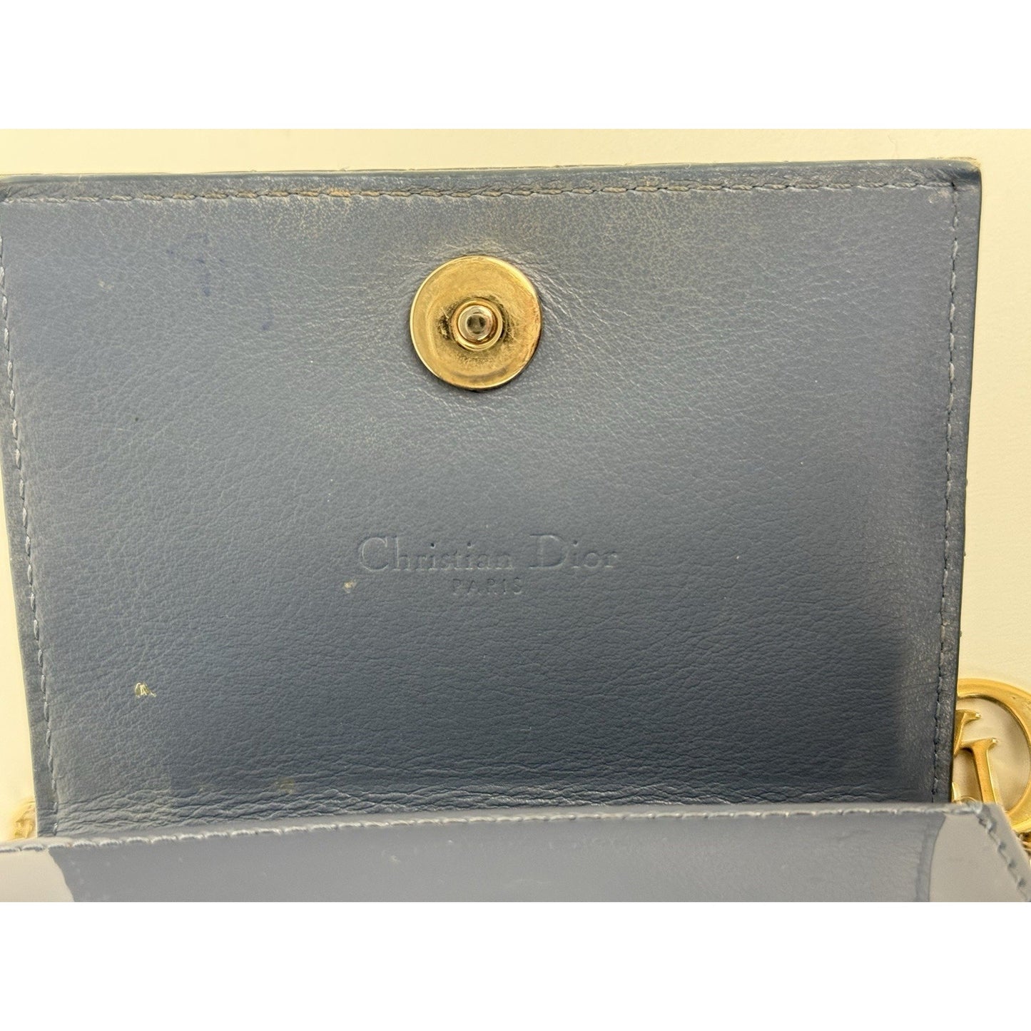 Christian Dior Lady Dior Nano Card Holder Chain Pouch Cannage Quilt Patent Purse