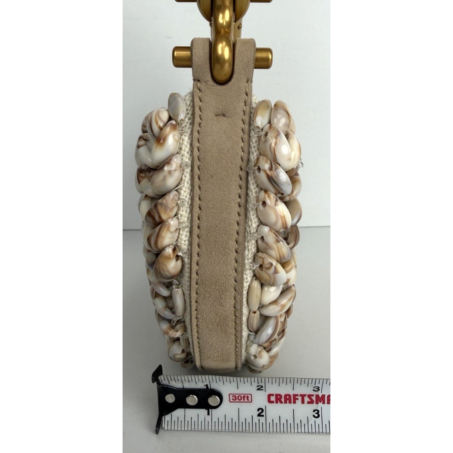 Balmain Ebene Mini Bag with Resin Top-Handle Beaded with Shell Embellishments E5