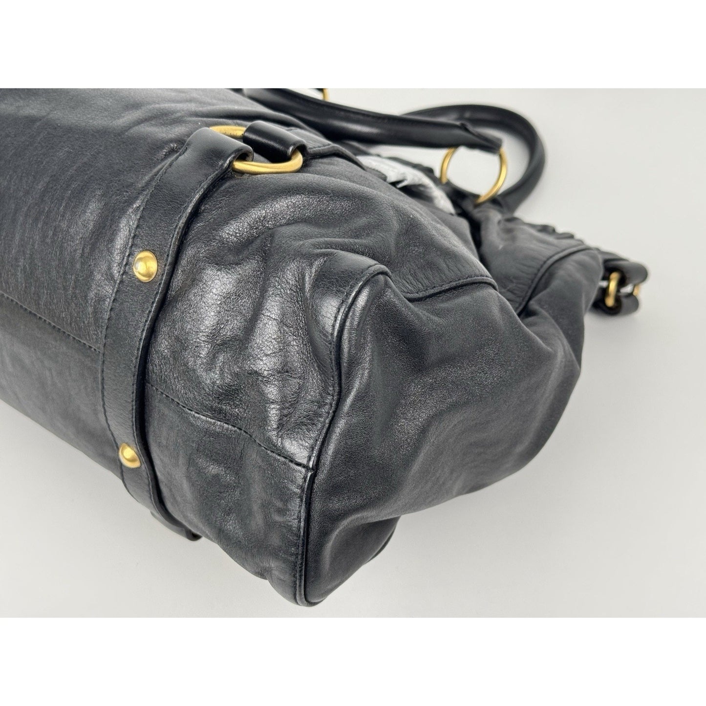 Miu Miu Vitello Lux Shoulder Bag Black Leather with Gold Hardware C-6