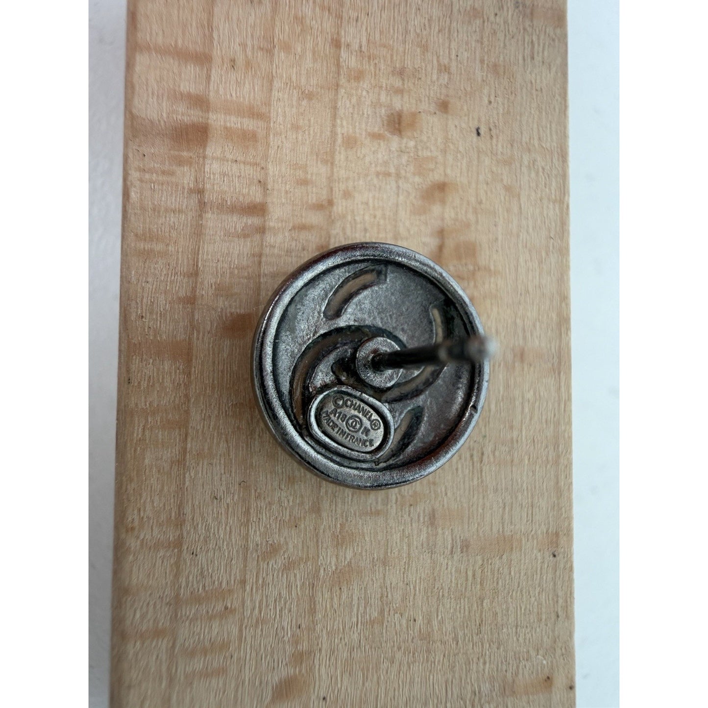 Chanel Ruthenium-Like Finish Round Stud Earrings with CC Logo Design K3