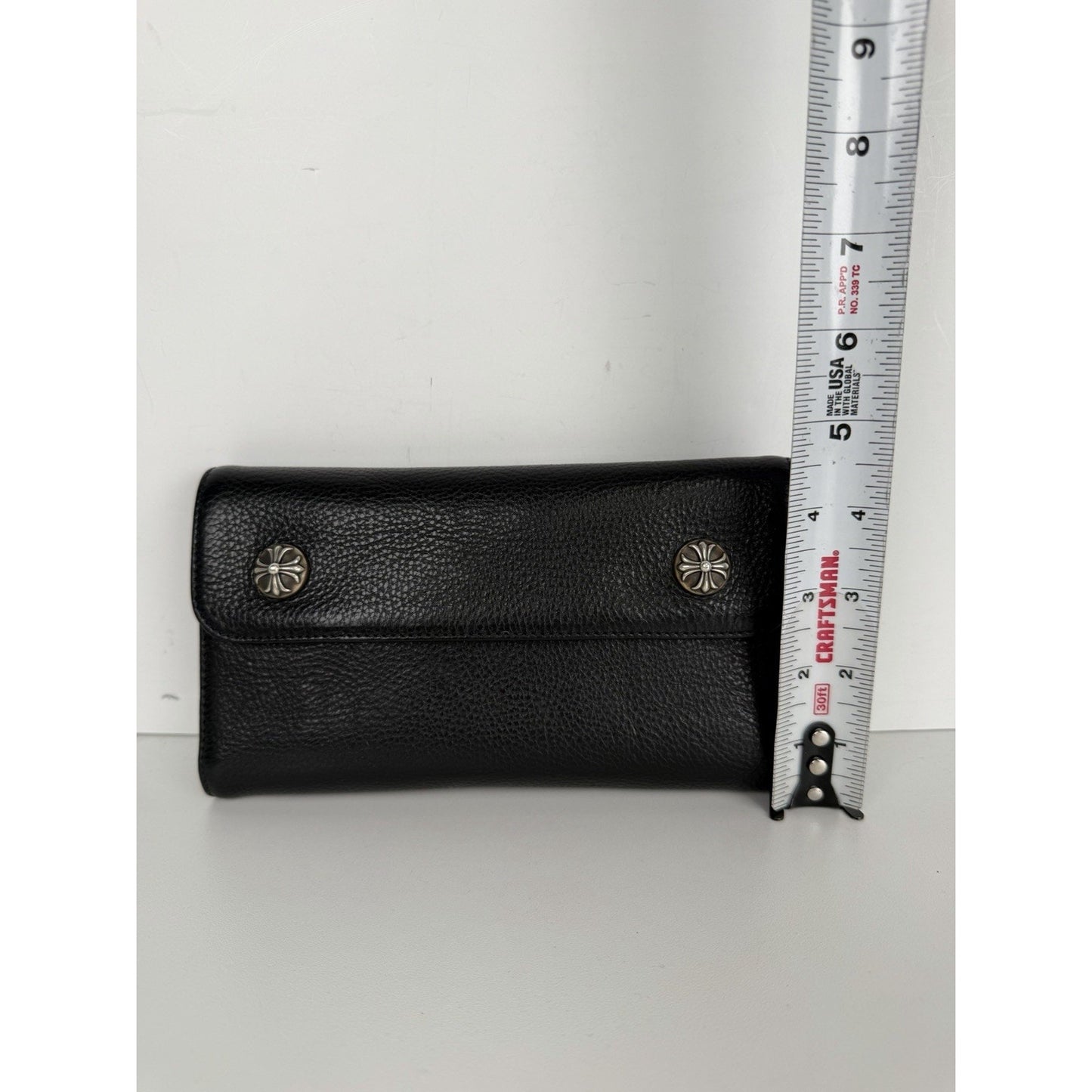 Chrome Hearts Wave Trifold Wallet in Black Leather with Silver-Tone Hardware K2