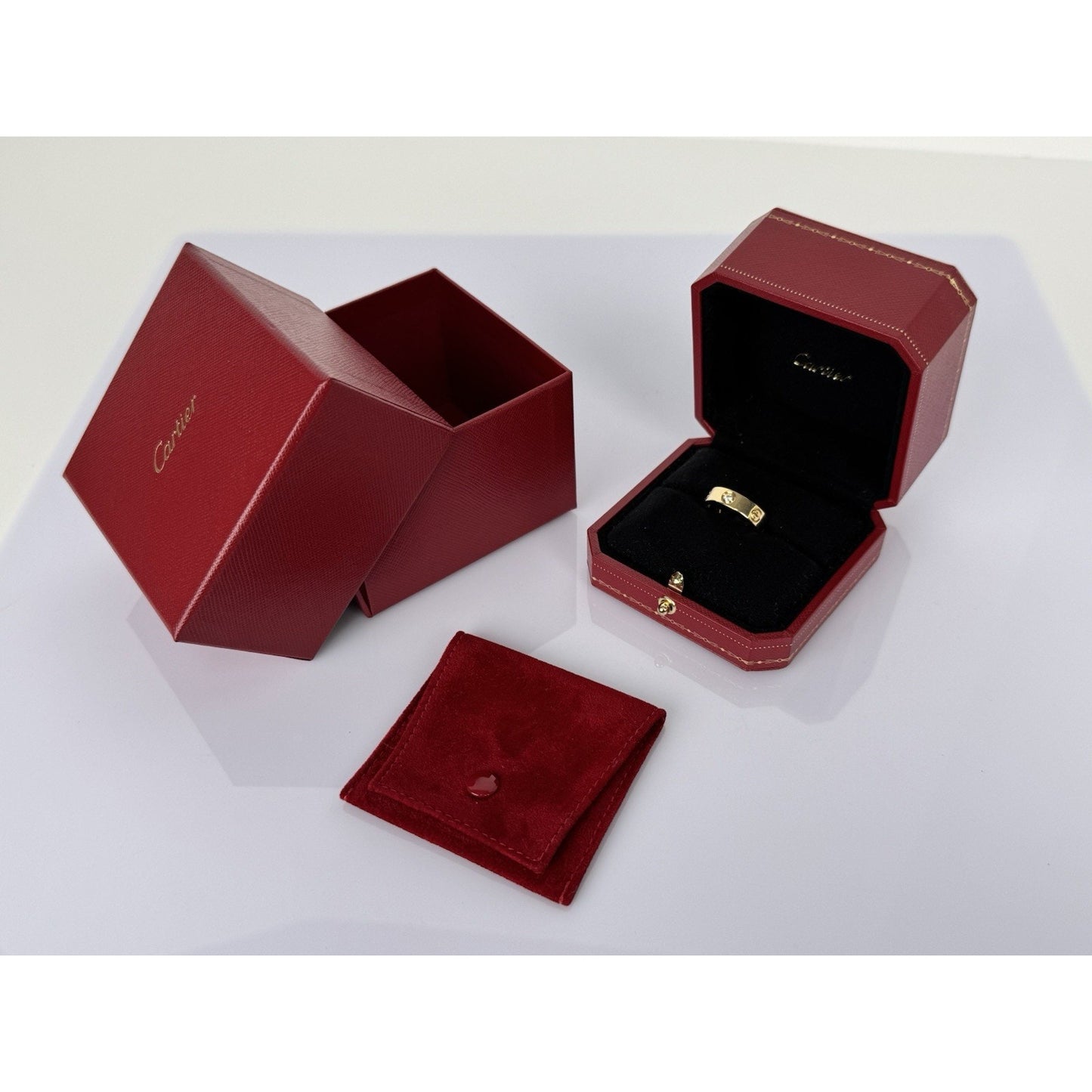 Cartier Love Classic 3-Diamond Band Ring in 18K Yellow Gold, Size 6