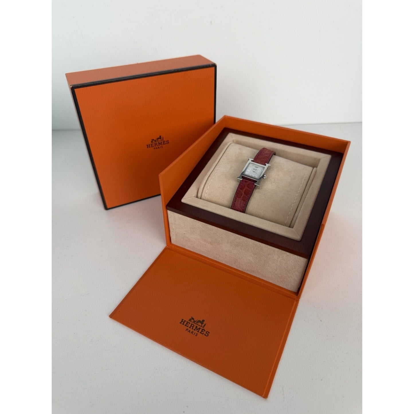 Hermes Heure H Watch Mother-of-Pearl Dial & Pink Alligator Leather Strap 2013