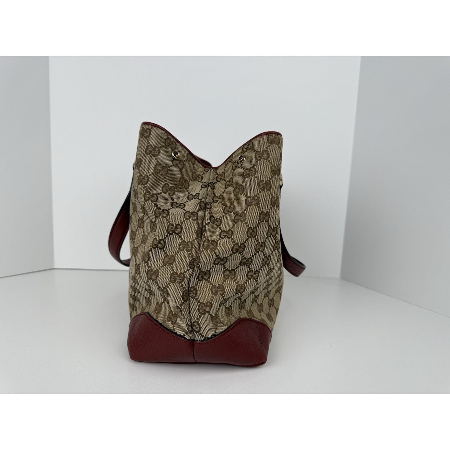 Gucci Red/Beige GG Canvas and Leather Medium Supreme Web Dressage Tote
