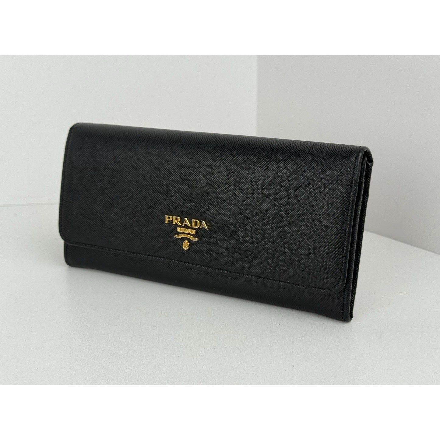 PRADA Black Leather Long Wallet