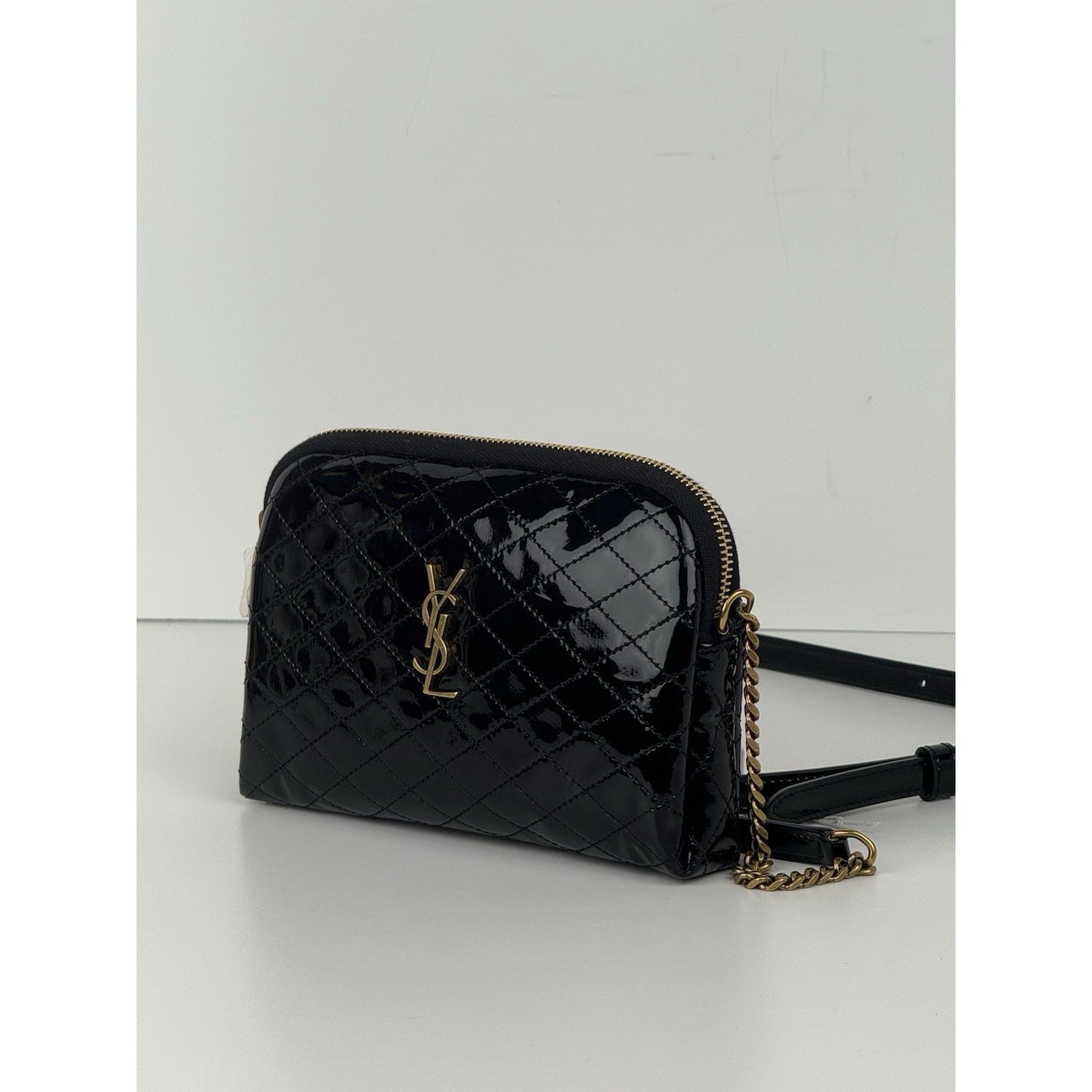 Saint Laurent Gaby Black Patent Leather Chain Strap Crossbody Women's Bag