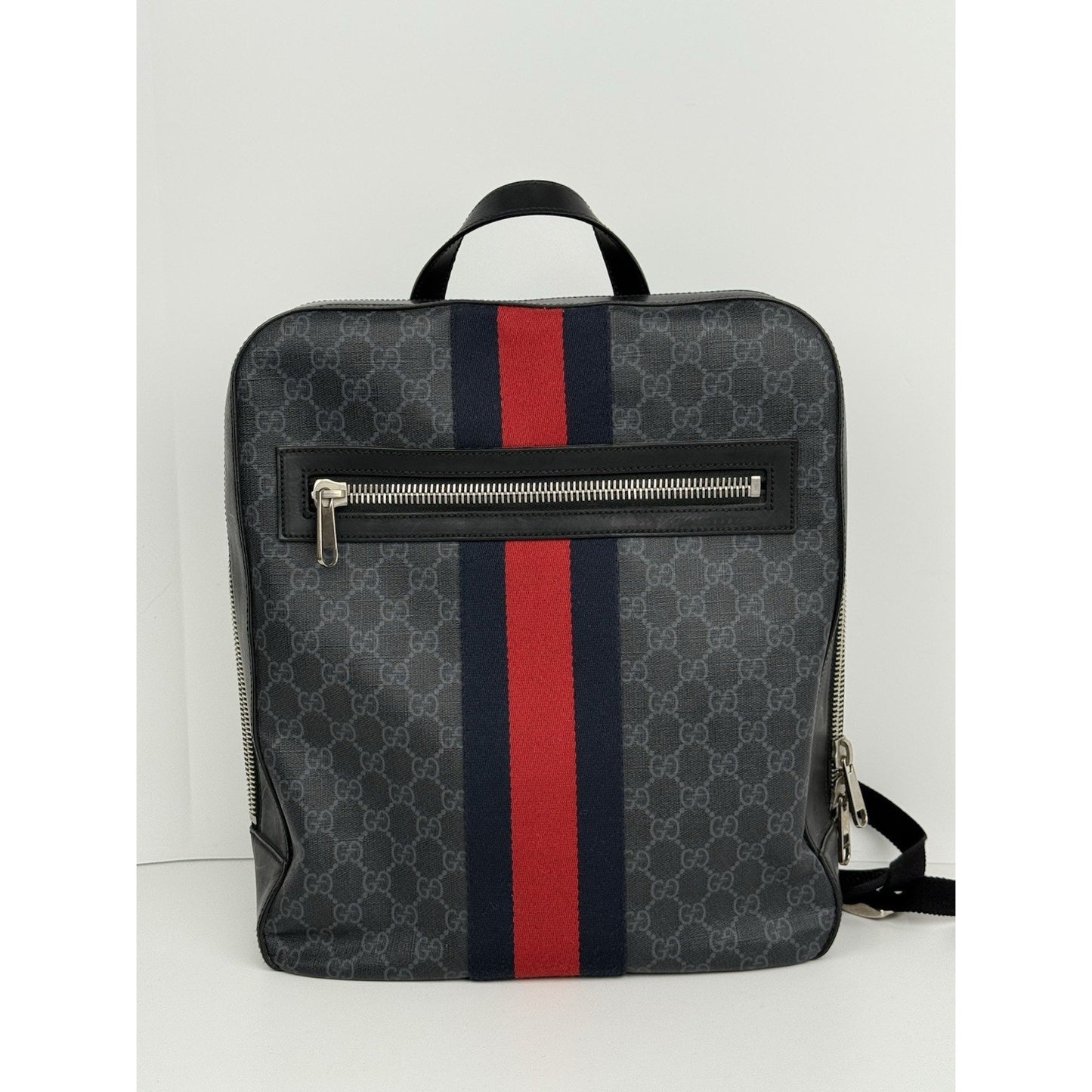 Gucci GG Supreme Black/Grey Coated Canvas Vintage Web Backpack