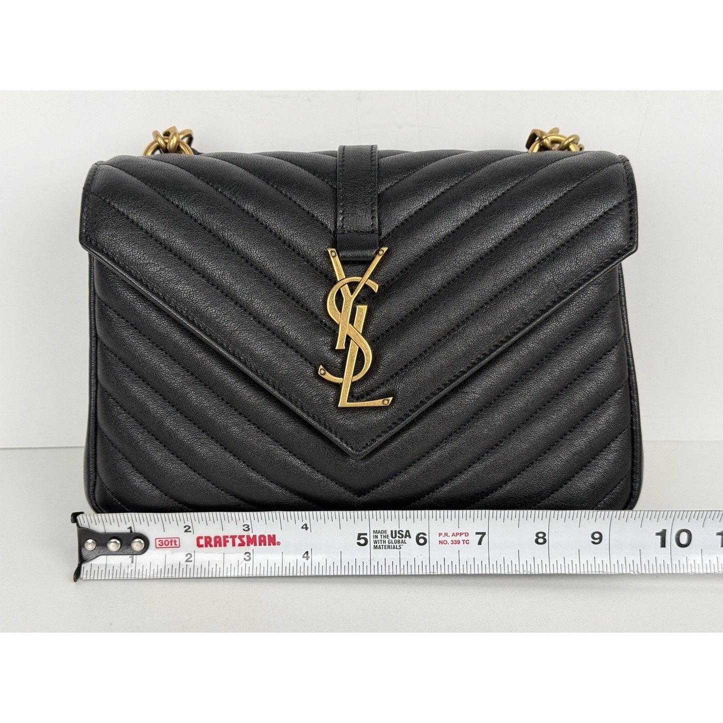 Saint Laurent Medium College Bag Chevron Quilted Black Leather