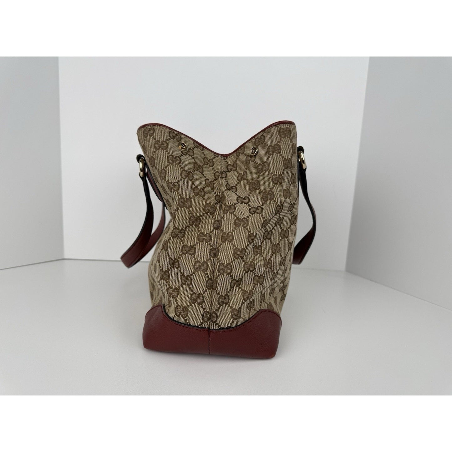 Gucci Red/Beige GG Canvas and Leather Medium Supreme Web Dressage Tote