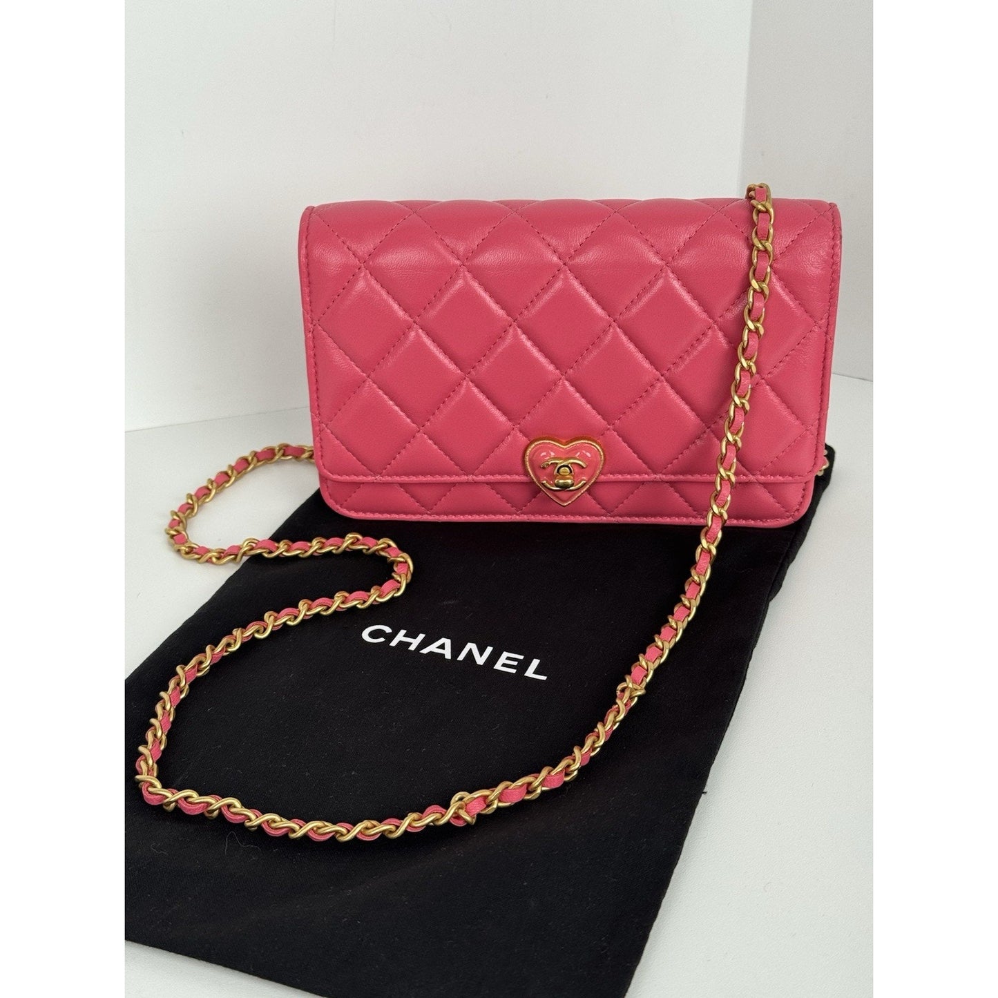 Chanel Heart Wallet on Chain Pink Leather with Gold Hardware C-6