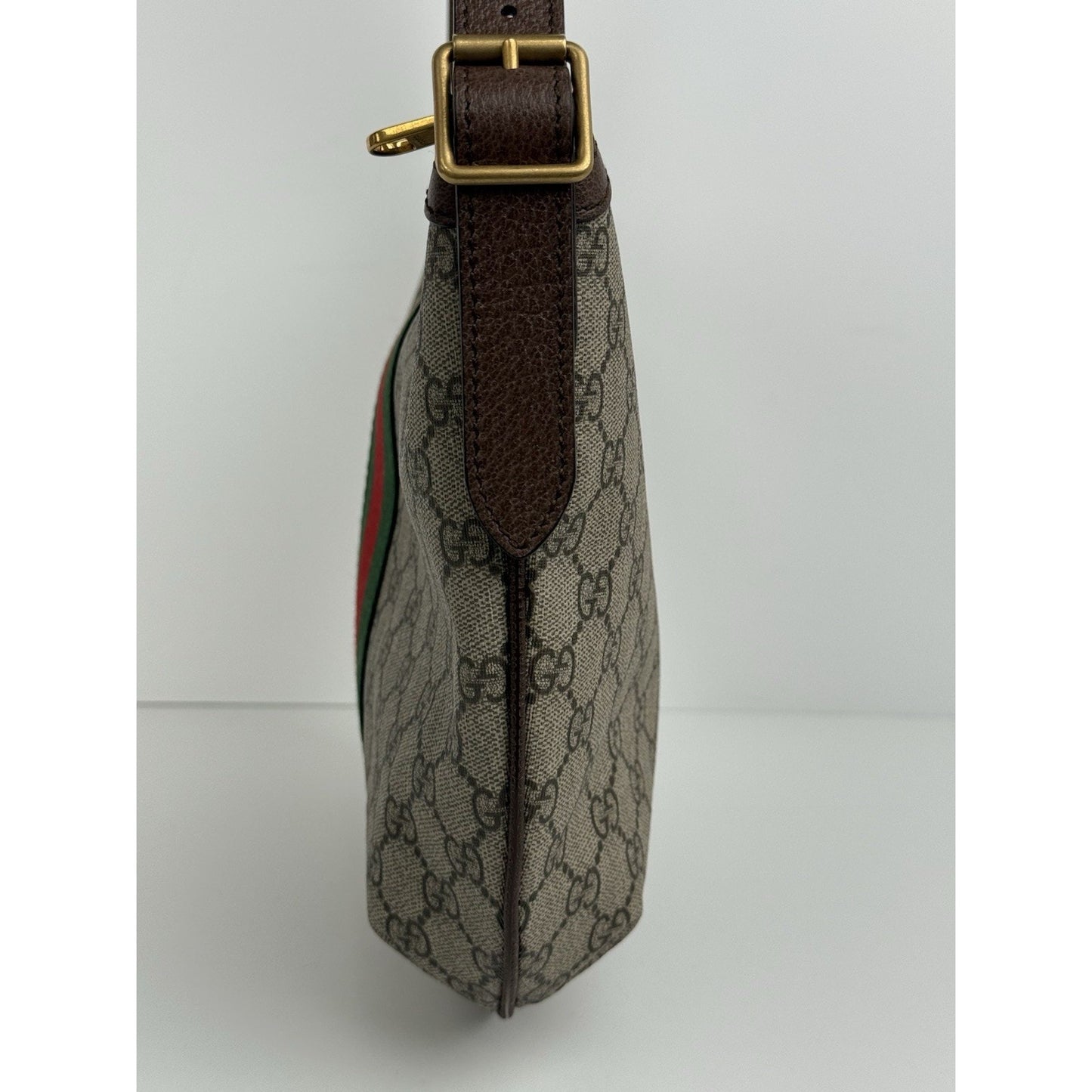 Gucci Ophidia Half Moon Hobo GG Coated Brown Canvas Small