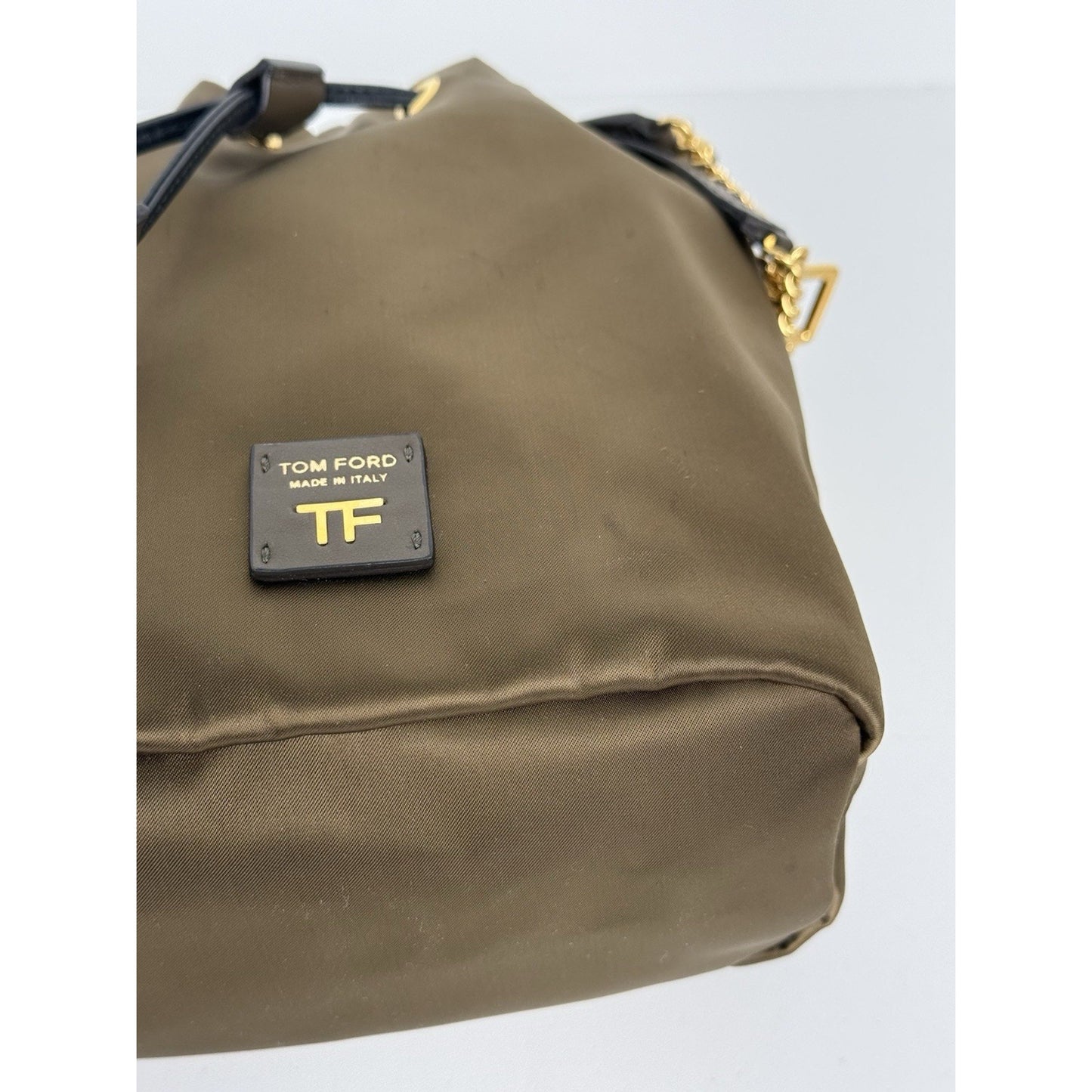 Tom Ford Small Disco Bucket Bag Nylon Khaki Green with Gold Hardware