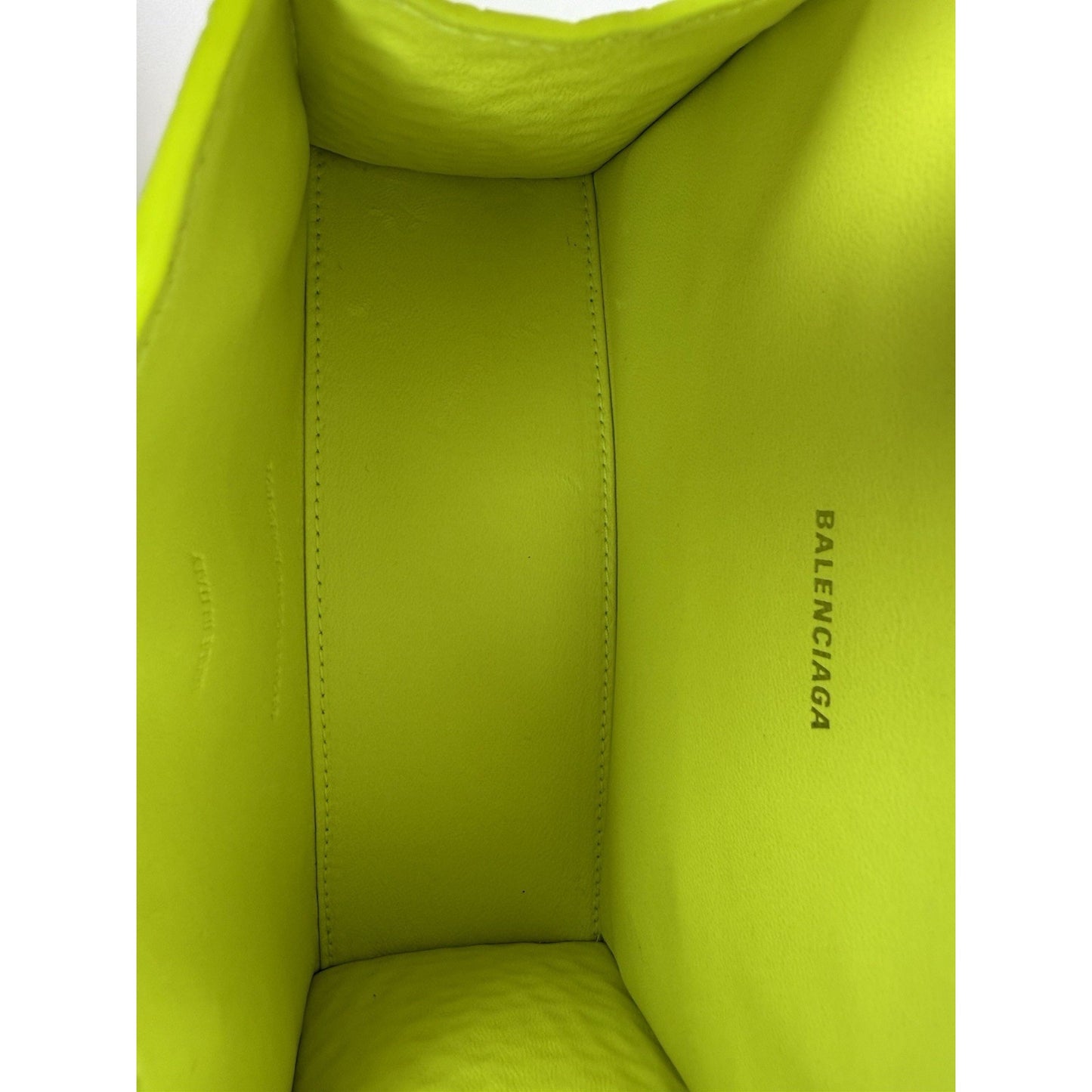 BALENCIAGA Crocodile Embossed Neon Green Leather Hourglass Top Handle Bag