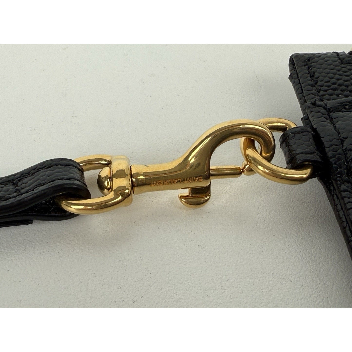 Saint Laurent Quilted Monogram Mini Strap Clutch Black with Gold Hardware