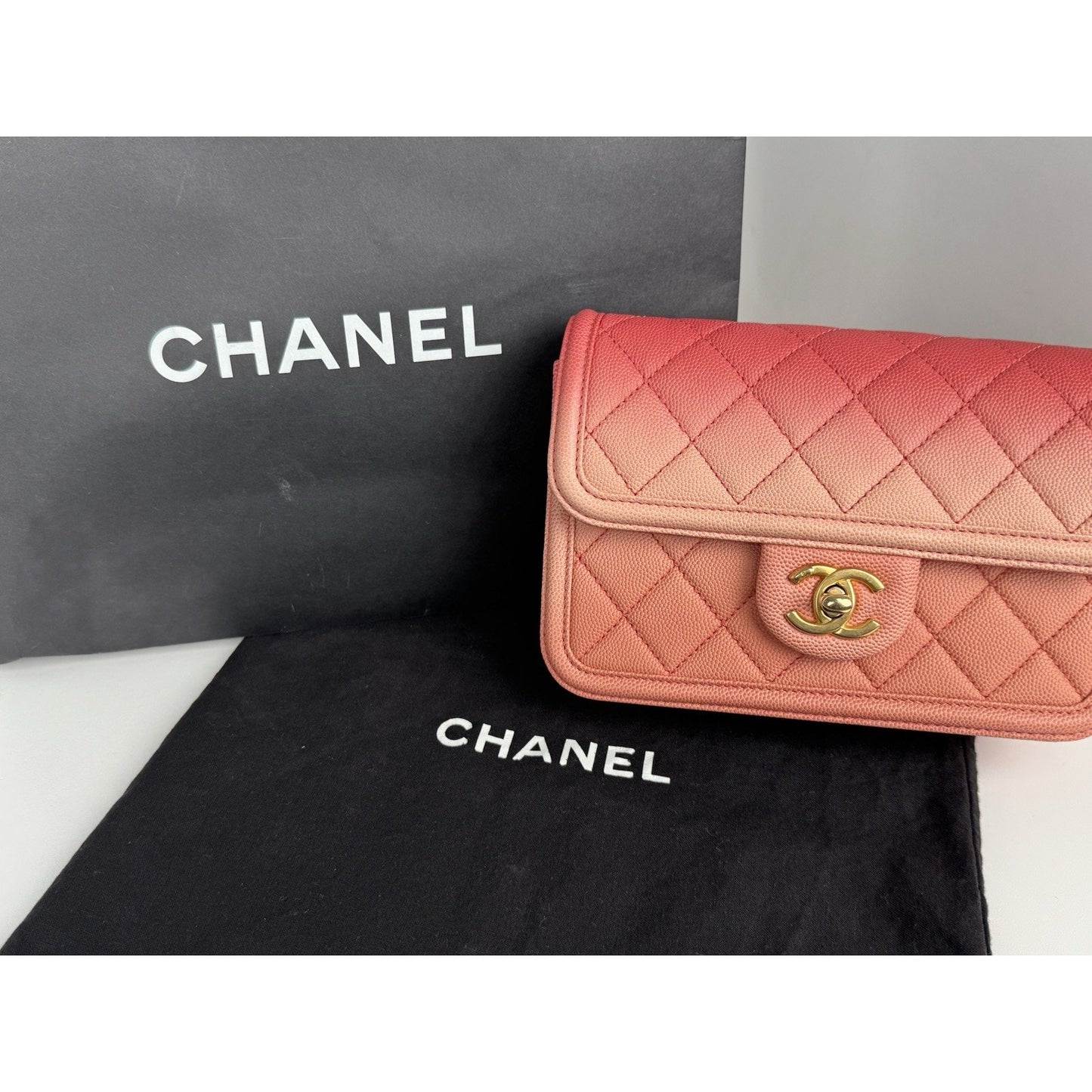 Chanel Caviar Quilted Sunset On The Sea Waist Bag – Coral with Gold Hardware C-1