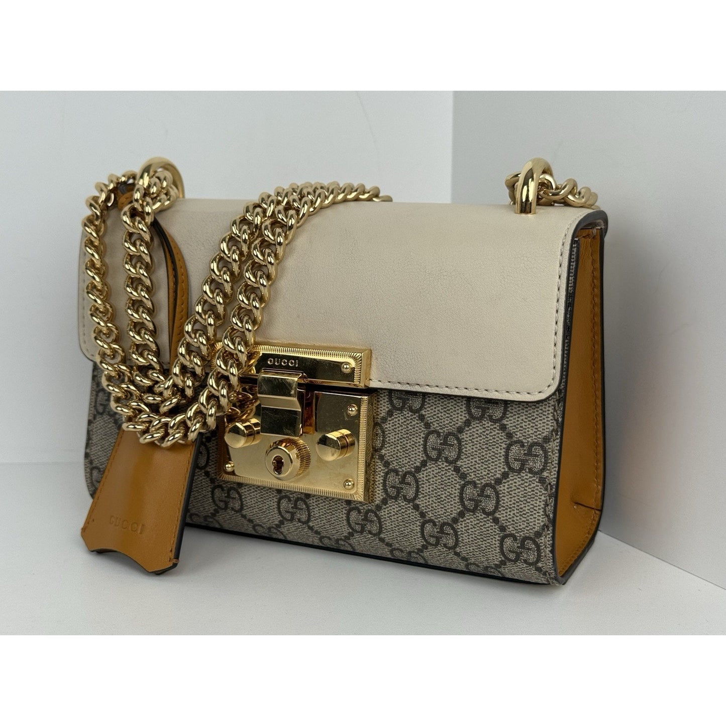 Gucci GG Supreme Monogram Small Padlock Shoulder Bag Beige with Gold Hardware