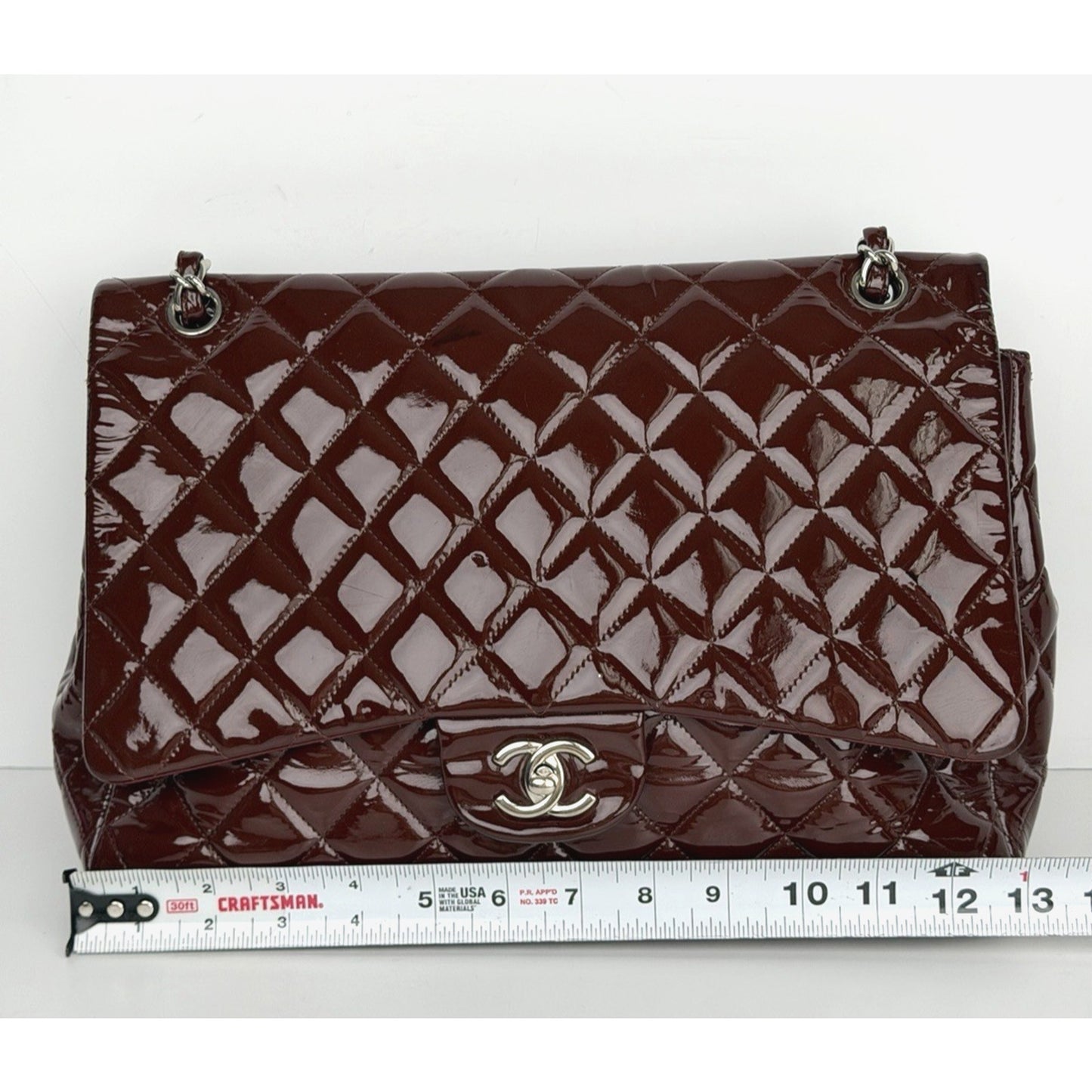 Chanel Maxi Classic Single Flap Bag Burgundy Quilted Patent Leather 2009-2010 D8