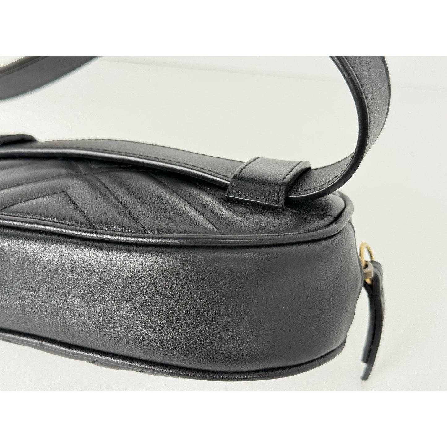 Gucci GG Marmont Black Matelasse Leather Belt Bag