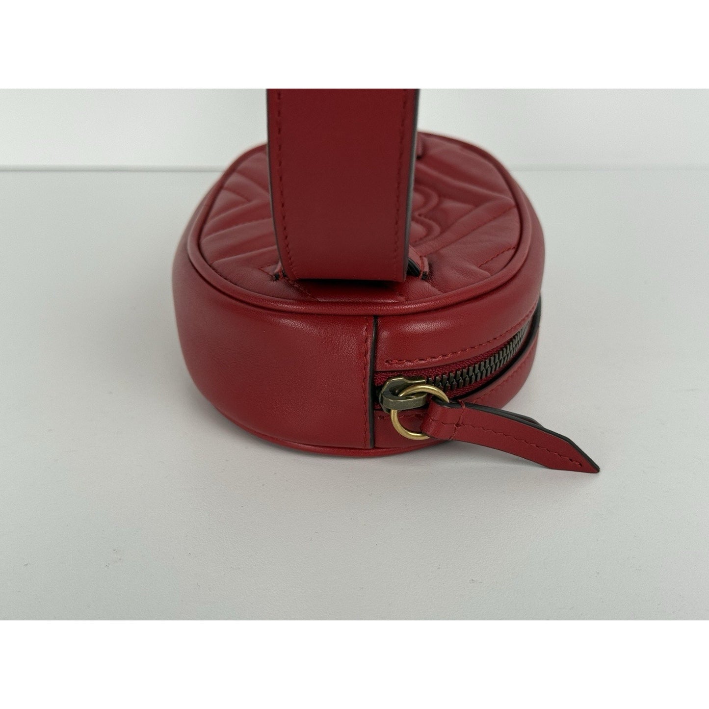 Gucci Marmont Red Leather Interlocking G Oval Belt Bag 75/30