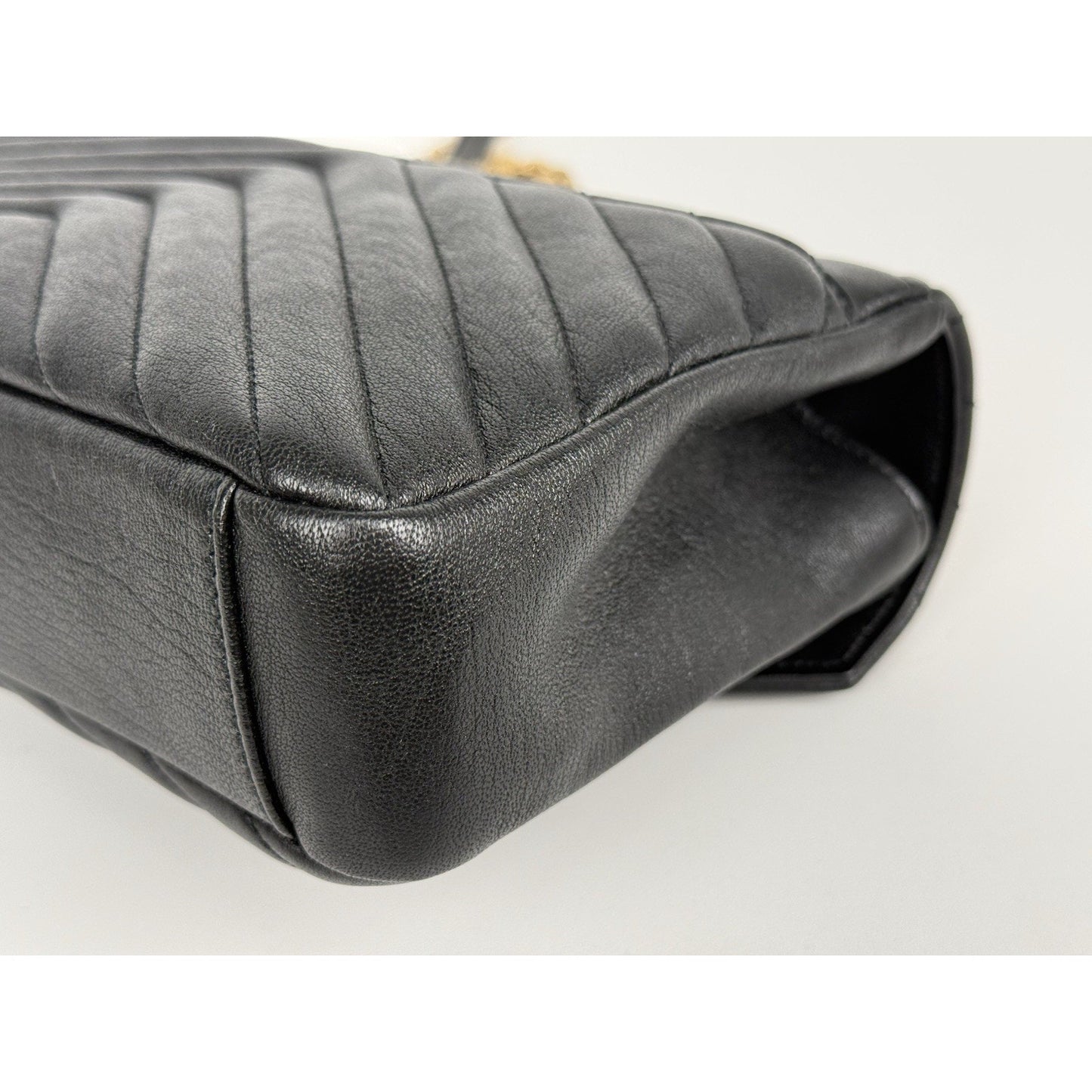 Saint Laurent Medium College Bag Chevron Quilted Black Leather