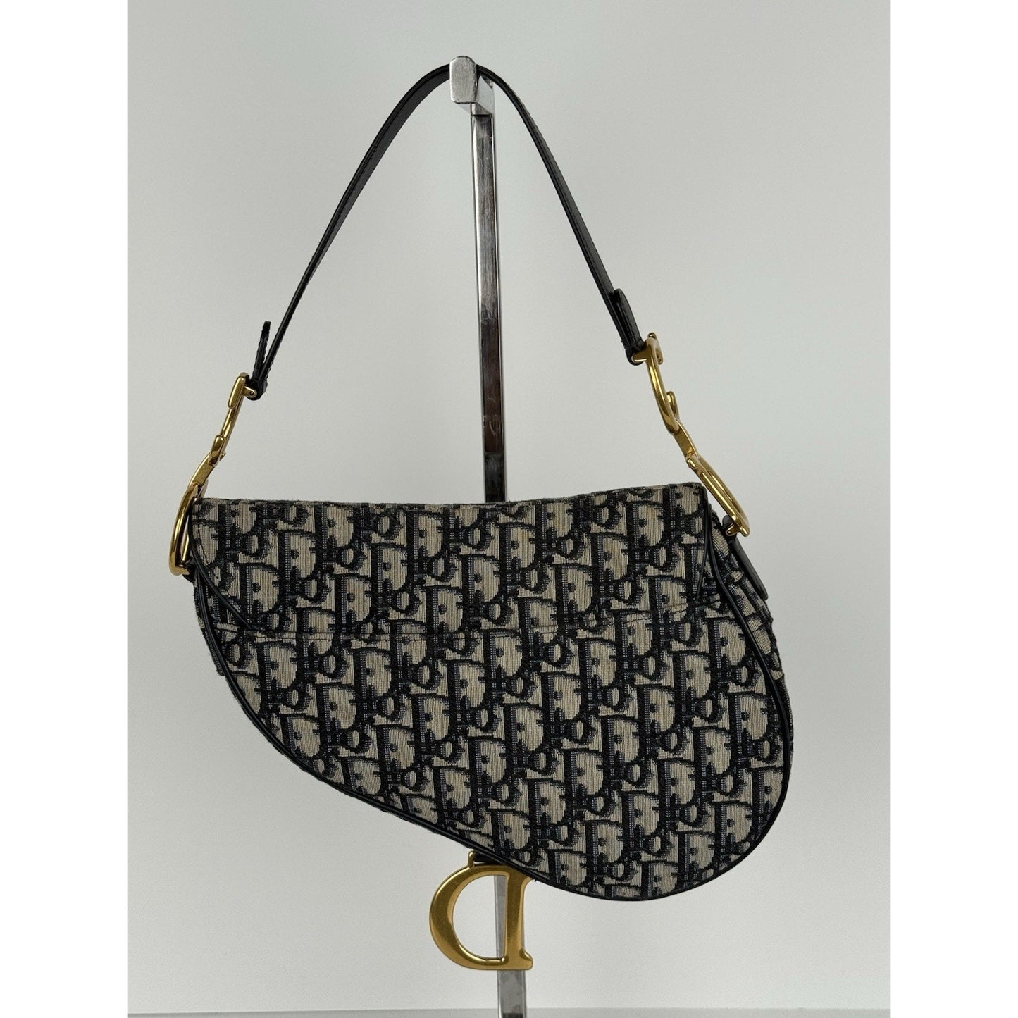 Christian Dior Oblique Jacquard Blue Canvas Saddle Women’s Shoulder Bag