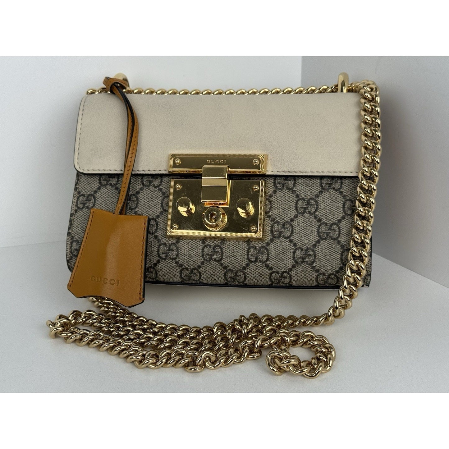 Gucci GG Supreme Monogram Small Padlock Shoulder Bag Beige with Gold Hardware