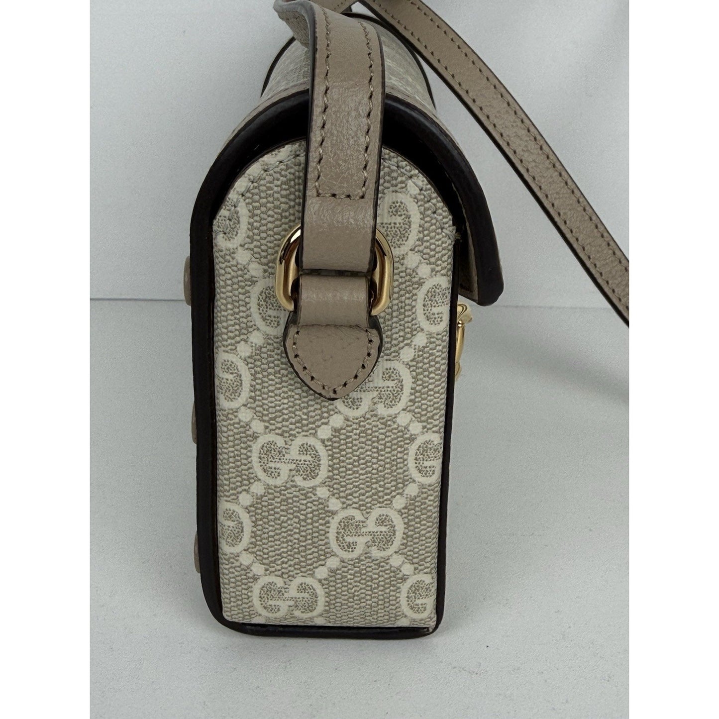 Gucci GG Supreme Monogram Textured Dollar Calfskin Horsebit Shoulder Bag