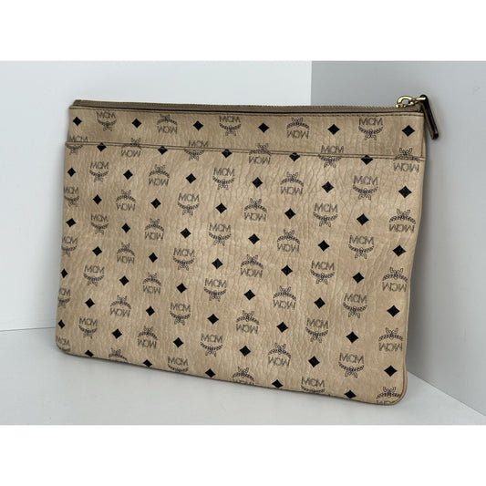 MCM Medium Rabbit Crossbody Pouch in Visetos Beige with Gold Hardware