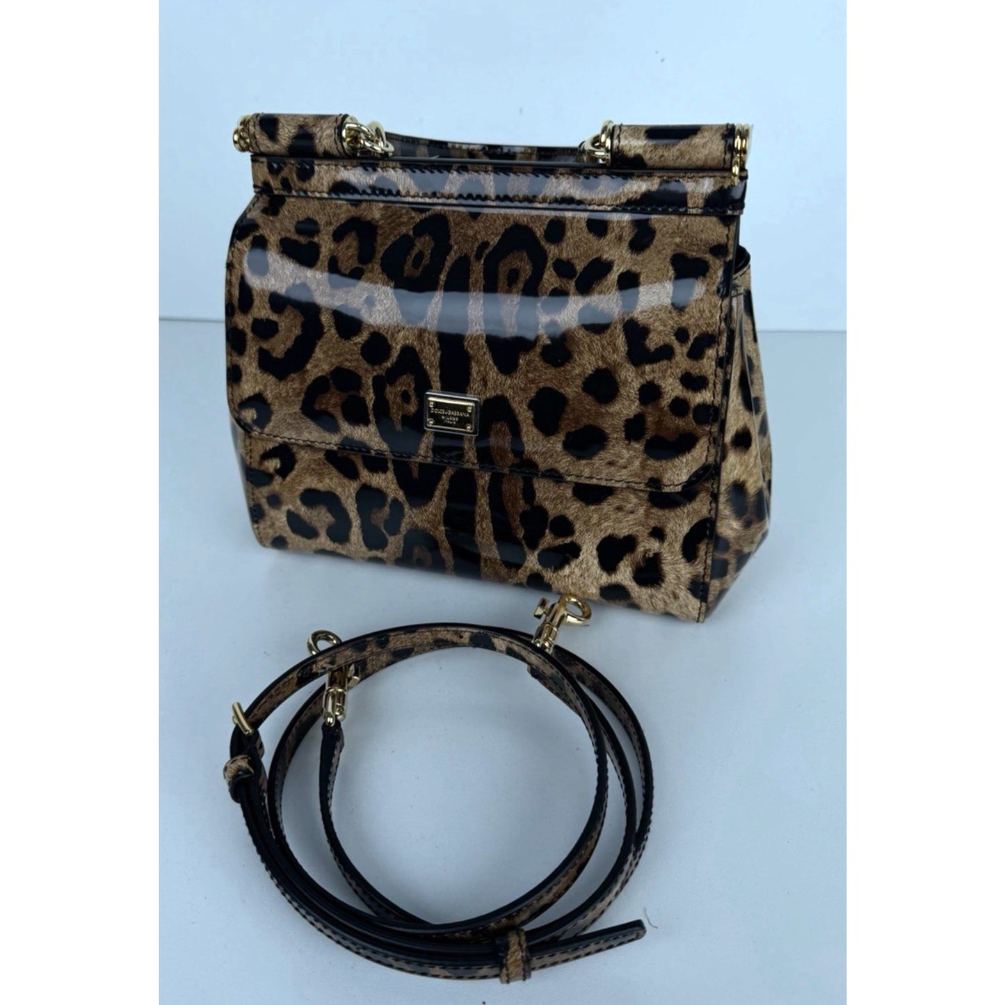 Dolce & Gabbana Medium Sicily Bag in Leopard Print Polished Calfskin Leather B3