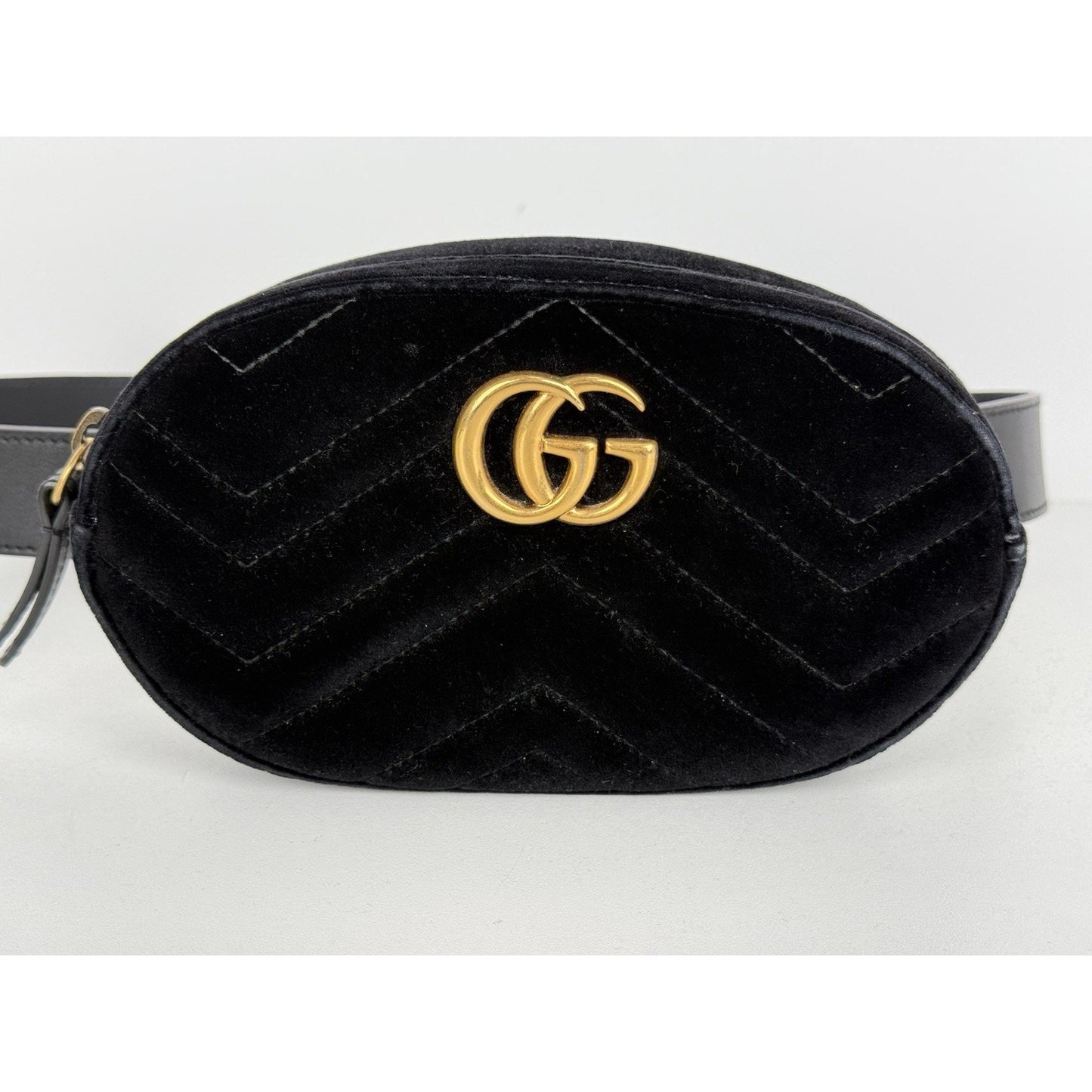 Gucci GG Marmont Oval Black Velvet Belt Bag