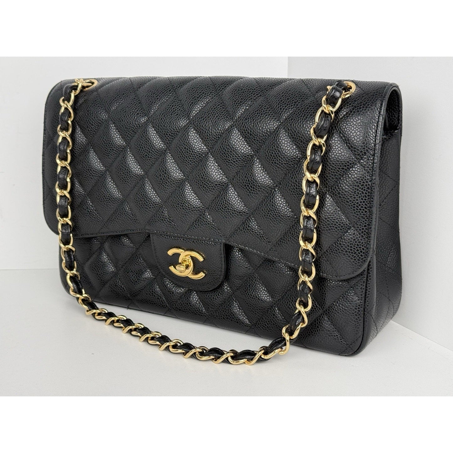 Chanel Classic Caviar Jumbo Double Flap Bag Black with Gold Hardware B-2