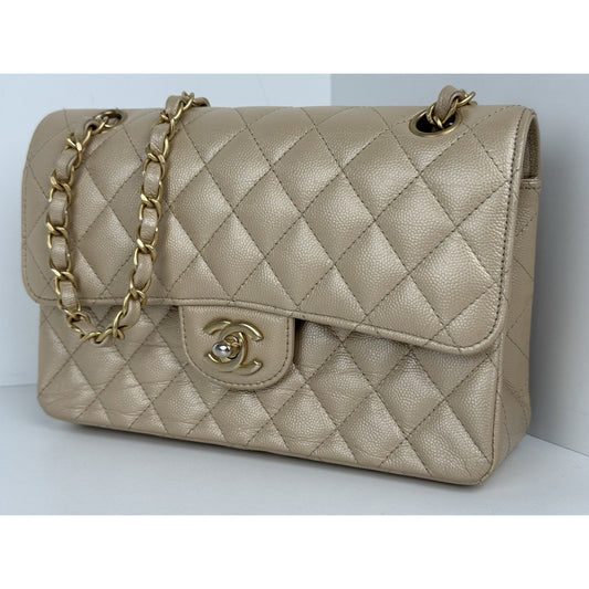 Chanel Timeless Classic Medium Double Flap Bag Beige Caviar Leather B-4