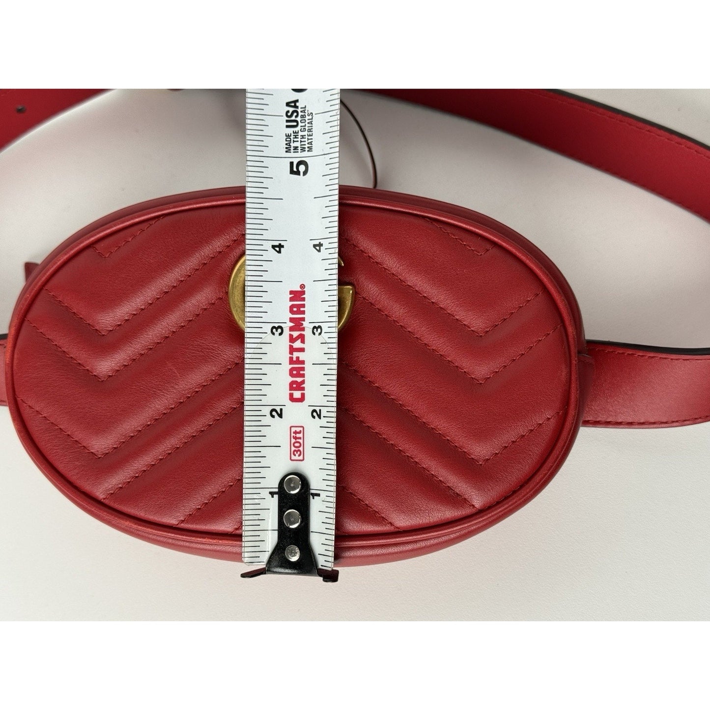 Gucci Marmont Red Leather Interlocking G Oval Belt Bag 75/30