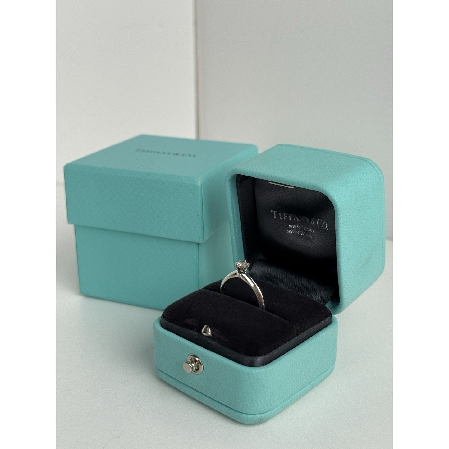 Tiffany & Co Platinum Diamond Engagement Ring 0.15 Carat Brilliant Cut Size 4.75