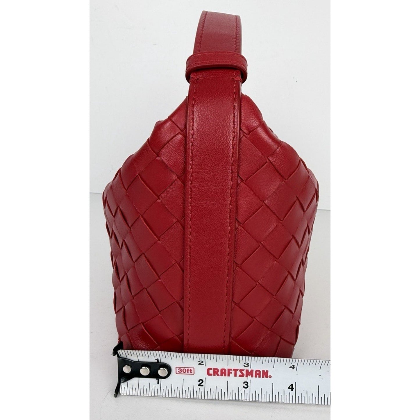 Bottega Veneta Mini Wallace Handbag Red Signature Intrecciato Woven Leather U3