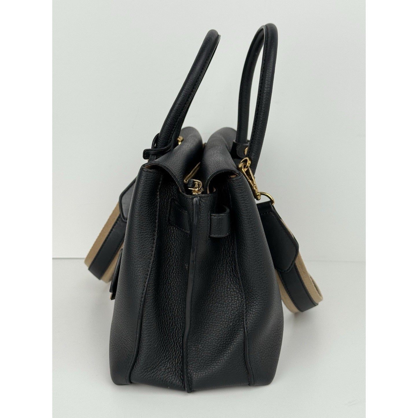 MCM Metallic Grained Black Calfskin Medium Milla Tote Spike Silver